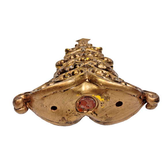 VTG Roman Fleur De Lis Terracotta Pottery Flat Holiday Tree With Star Gold 9" - Picture 5 of 9